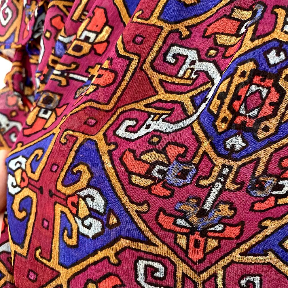 Anthropologie Meadow Rue Red Print Majolica Flutter Sleeve Smocked Boho Top 6 - Picture 7 of 9